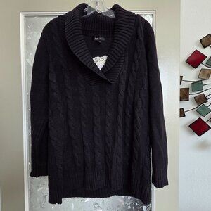 Black tunic sweater with white lace - size XL